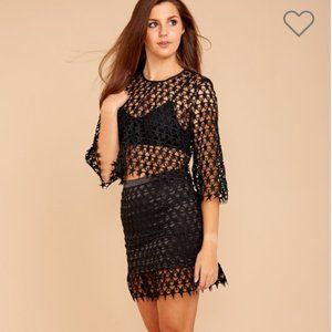 REHAB Black Stars Crop Top Skirt Set Small